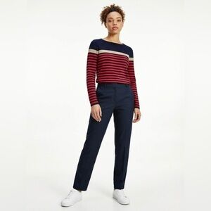 Tommy Hilfiger Navy and Red Striped Sweater